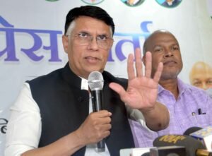 Patna: Congress leader Pawan Khera addresses a press conference in Patna on Sunday, March 23, 2025. (Photo: IANS)